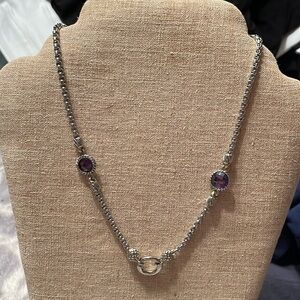 Amethyst and silver with gold accents necklace